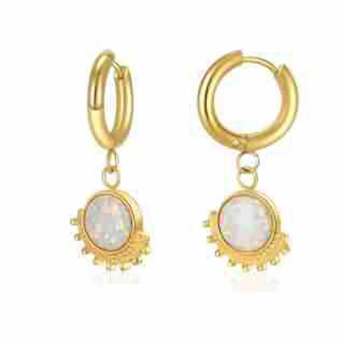 1 Pair Simple Style Classic Style Round Inlay 304 Stainless Steel Opal Drop Earrings