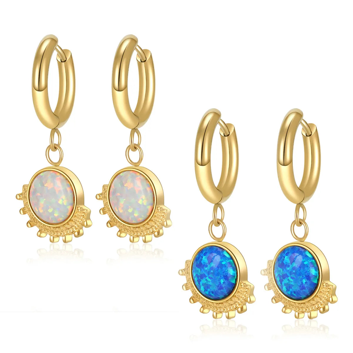 1 Pair Simple Style Classic Style Round Inlay 304 Stainless Steel Opal Drop Earrings