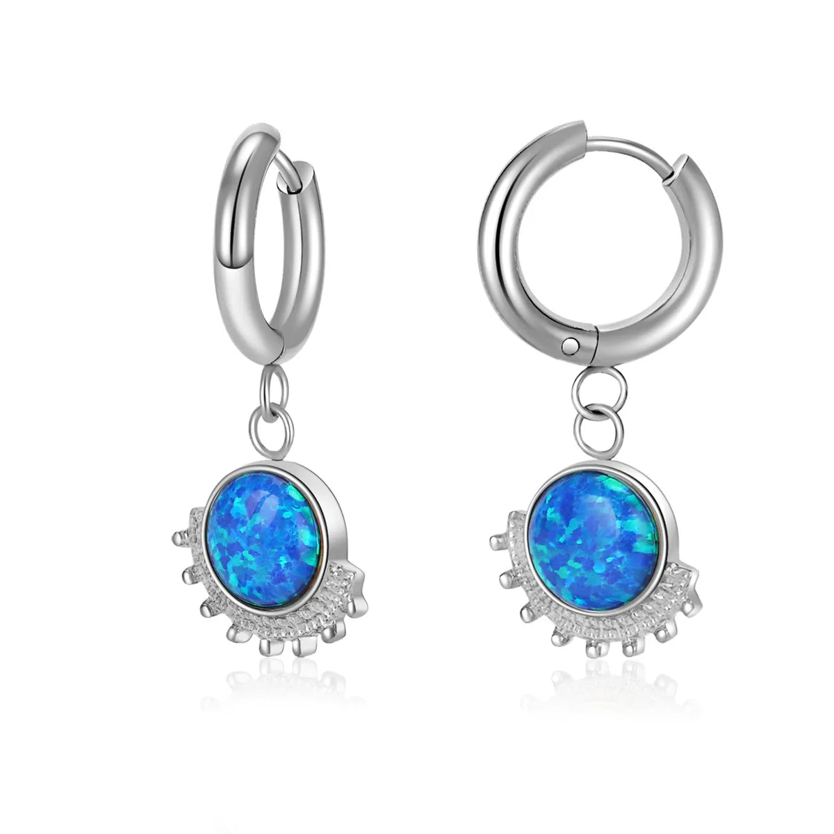 1 Pair Simple Style Classic Style Round Inlay 304 Stainless Steel Opal Drop Earrings