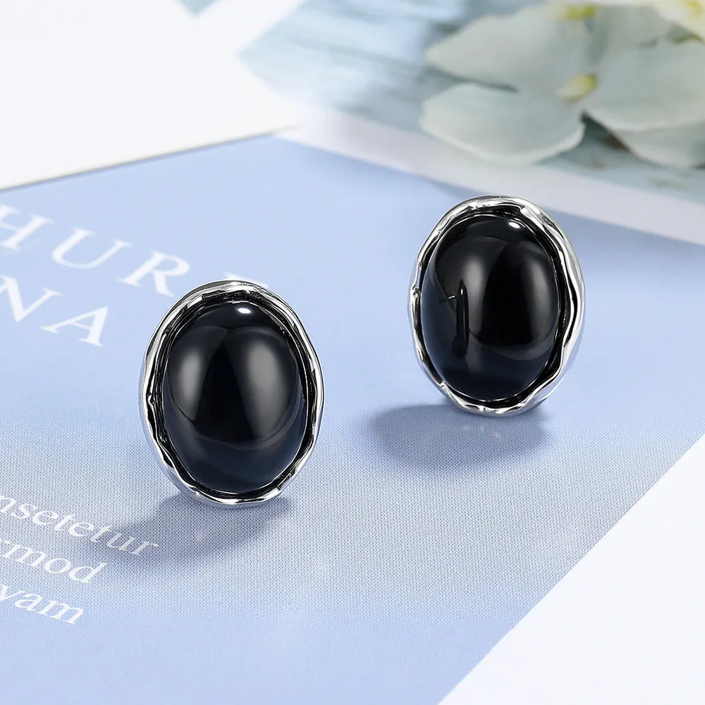 1 Pair Simple Style Classic Style Round Inlay Copper Agate Ear Studs