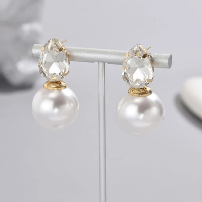 1 Pair Simple Style Classic Style Round Inlay Imitation Pearl Rhinestones Pearl Ear Studs