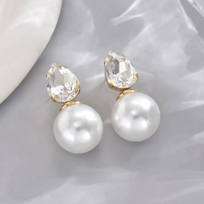 1 Pair Simple Style Classic Style Round Inlay Imitation Pearl Rhinestones Pearl Ear Studs