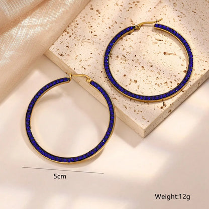 1 Pair Simple Style Classic Style Round Plating Inlay 304 Stainless Steel Artificial Rhinestones 18K Gold Plated Hoop Earrings