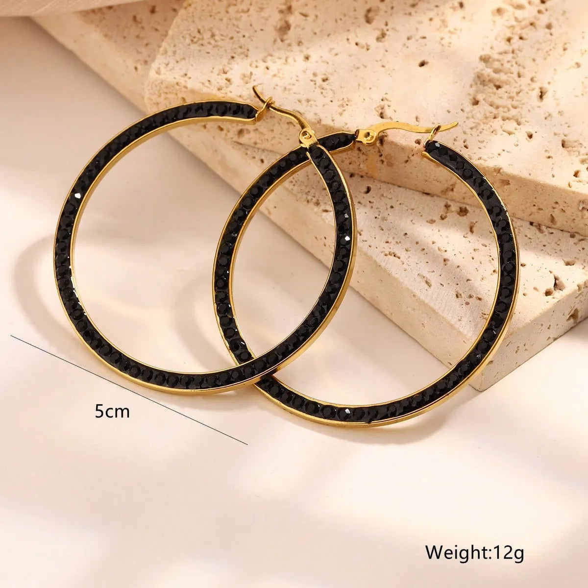 1 Pair Simple Style Classic Style Round Plating Inlay 304 Stainless Steel Artificial Rhinestones 18K Gold Plated Hoop Earrings