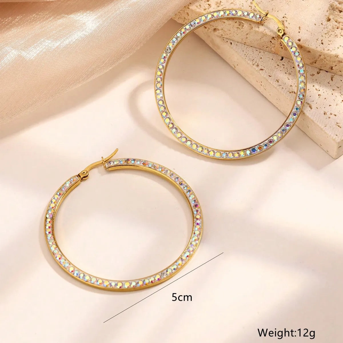 1 Pair Simple Style Classic Style Round Plating Inlay 304 Stainless Steel Artificial Rhinestones 18K Gold Plated Hoop Earrings