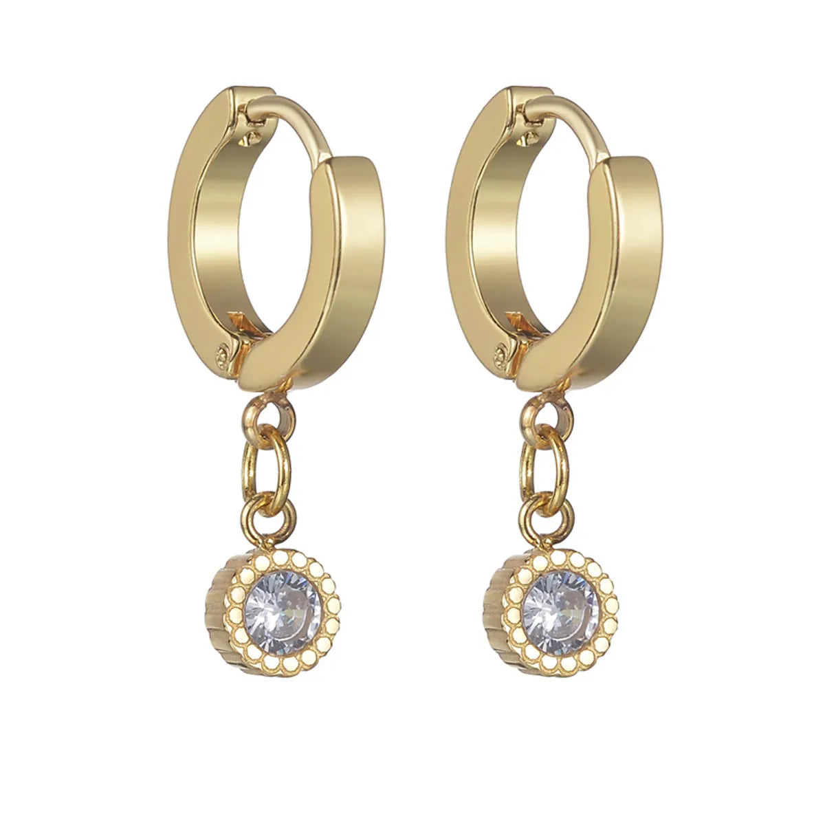 1 Pair Simple Style Classic Style Round Plating Inlay Stainless Steel Zircon 14k Gold Plated Drop Earrings