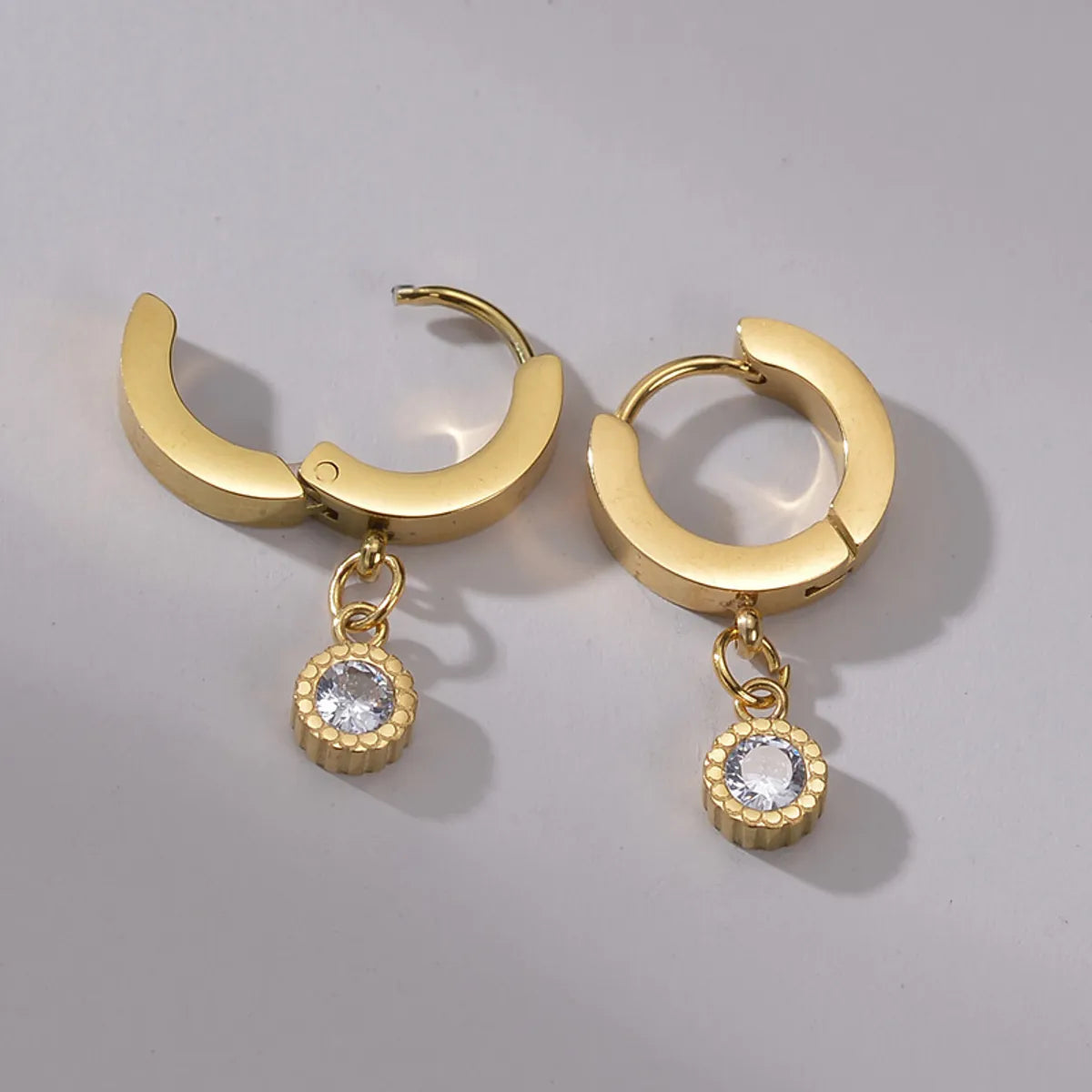 1 Pair Simple Style Classic Style Round Plating Inlay Stainless Steel Zircon 14k Gold Plated Drop Earrings