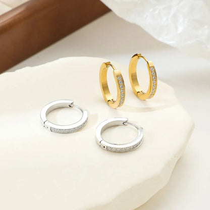 1 Pair Simple Style Classic Style Round Plating Inlay Stainless Steel Zircon White Gold Plated Gold Plated Earrings