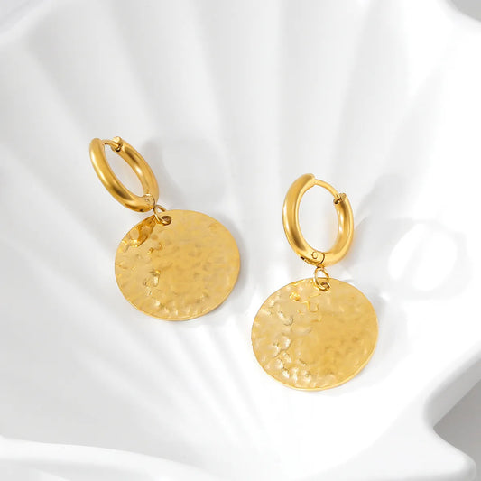 1 Pair Simple Style Classic Style Round Plating 304 Stainless Steel 18K Gold Plated Drop Earrings