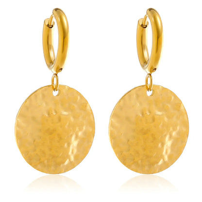 1 Pair Simple Style Classic Style Round Plating 304 Stainless Steel 18K Gold Plated Drop Earrings