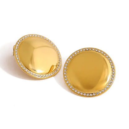 1 Pair Simple Style Classic Style Round Polishing Plating Inlay 304 Stainless Steel Rhinestones 18K Gold Plated Ear Studs