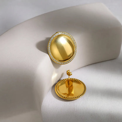 1 Pair Simple Style Classic Style Round Polishing Plating Inlay 304 Stainless Steel Rhinestones 18K Gold Plated Ear Studs