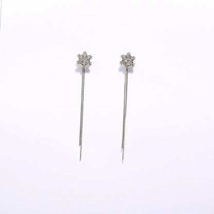 1 Pair Simple Style Classic Style Round Star Snowflake Inlay Alloy Rhinestones Drop Earrings