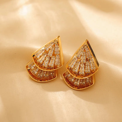 1 Pair Simple Style Classic Style Sector Plating Inlay Titanium Steel Zircon 18K Gold Plated Ear Studs