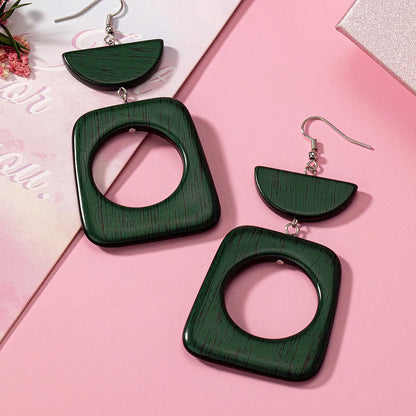 1 Pair Simple Style Classic Style Semicircle Rectangle Hollow Out Wood Drop Earrings