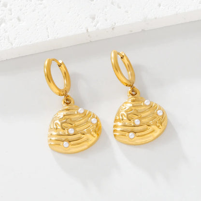 1 Pair Simple Style Classic Style Shell Plating Inlay 304 Stainless Steel Pearl 18K Gold Plated Drop Earrings