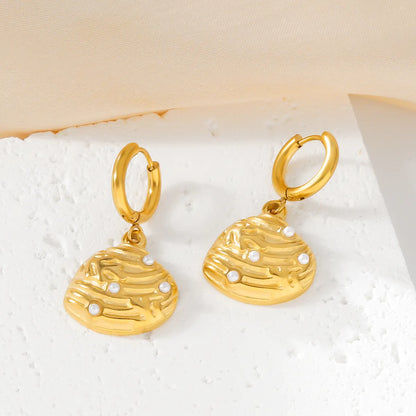 1 Pair Simple Style Classic Style Shell Plating Inlay 304 Stainless Steel Pearl 18K Gold Plated Drop Earrings