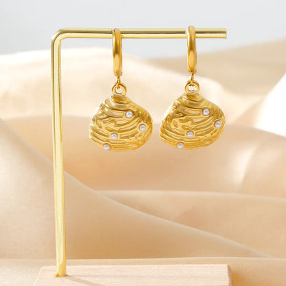 1 Pair Simple Style Classic Style Shell Plating Inlay 304 Stainless Steel Pearl 18K Gold Plated Drop Earrings