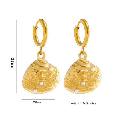 1 Pair Simple Style Classic Style Shell Plating Inlay 304 Stainless Steel Pearl 18K Gold Plated Drop Earrings