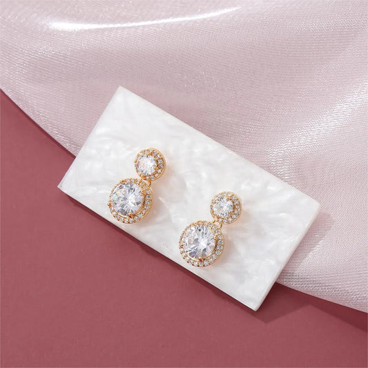 1 Pair Simple Style Classic Style Shiny Round Inlay Copper Zircon 18K Gold Plated Drop Earrings