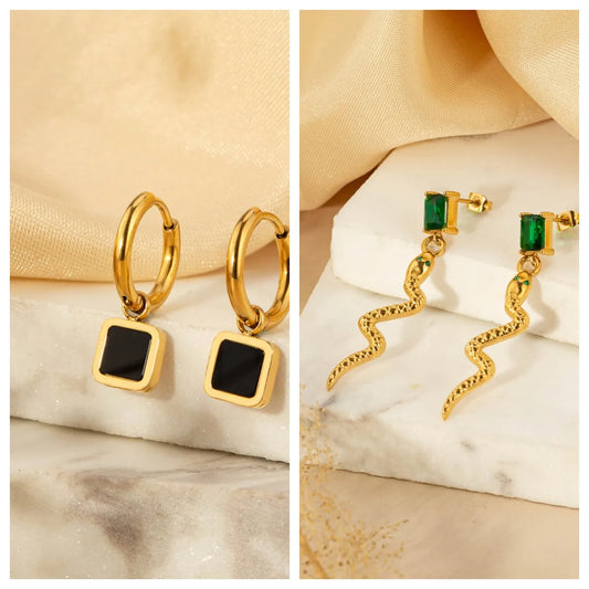 1 Pair Simple Style Classic Style Snake Plating Inlay Stainless Steel Titanium Steel Zircon Gold Plated Drop Earrings