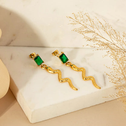 1 Pair Simple Style Classic Style Snake Plating Inlay Stainless Steel Titanium Steel Zircon Gold Plated Drop Earrings