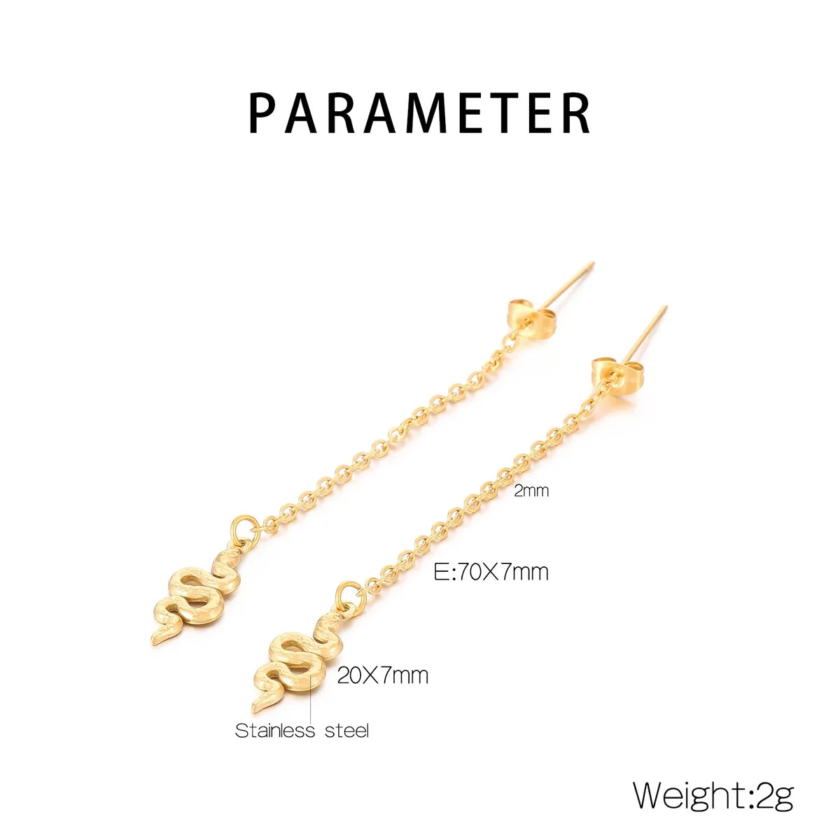 1 Pair Simple Style Classic Style Snake Plating Stainless Steel 18K Gold Plated Drop Earrings