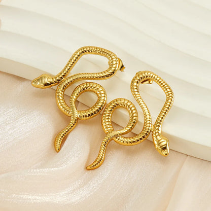 1 Pair Simple Style Classic Style Snake Plating Titanium Steel Ear Studs