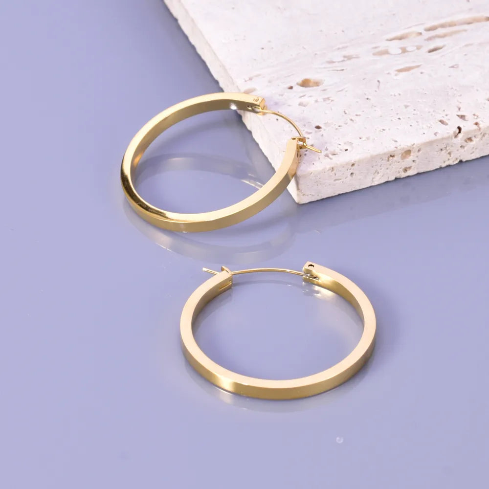 1 Pair Simple Style Classic Style Solid Color 304 Stainless Steel Titanium Steel 18K Gold Plated Rose Gold Plated Earrings