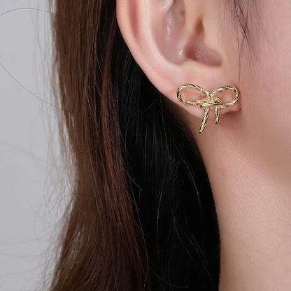 1 Pair Simple Style Classic Style Solid Color Bow Knot Plating Titanium Steel 18k Gold Plated Ear Studs