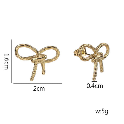 1 Pair Simple Style Classic Style Solid Color Bow Knot Plating Titanium Steel 18k Gold Plated Ear Studs