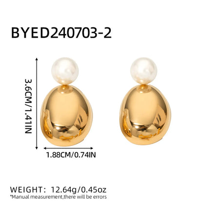 1 Pair Simple Style Classic Style Solid Color Inlay 304 Stainless Steel Imitation Pearl Ear Studs