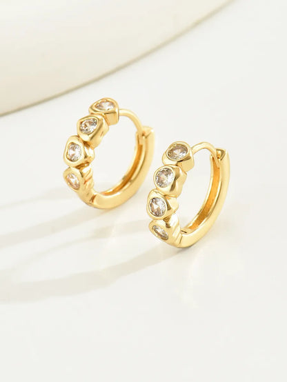 1 Pair Simple Style Classic Style Solid Color Inlay Copper Rhinestones Gold Plated Hoop Earrings