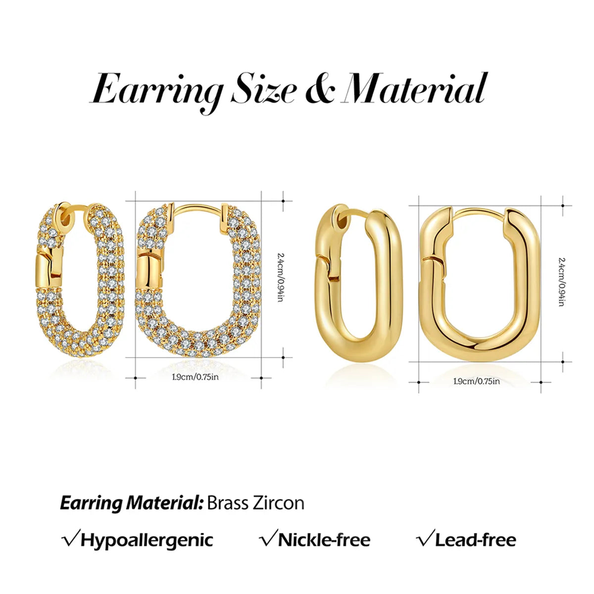 1 Pair Simple Style Classic Style Solid Color Inlay Copper Zircon Hoop Earrings