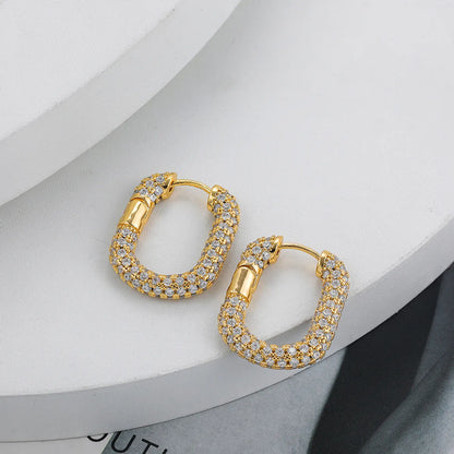 1 Pair Simple Style Classic Style Solid Color Inlay Copper Zircon Hoop Earrings