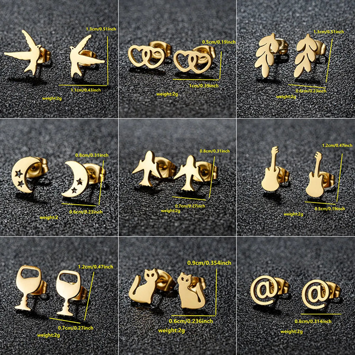 1 Pair Simple Style Classic Style Solid Color Irregular Plating 304 Stainless Steel 18K Gold Plated Ear Studs