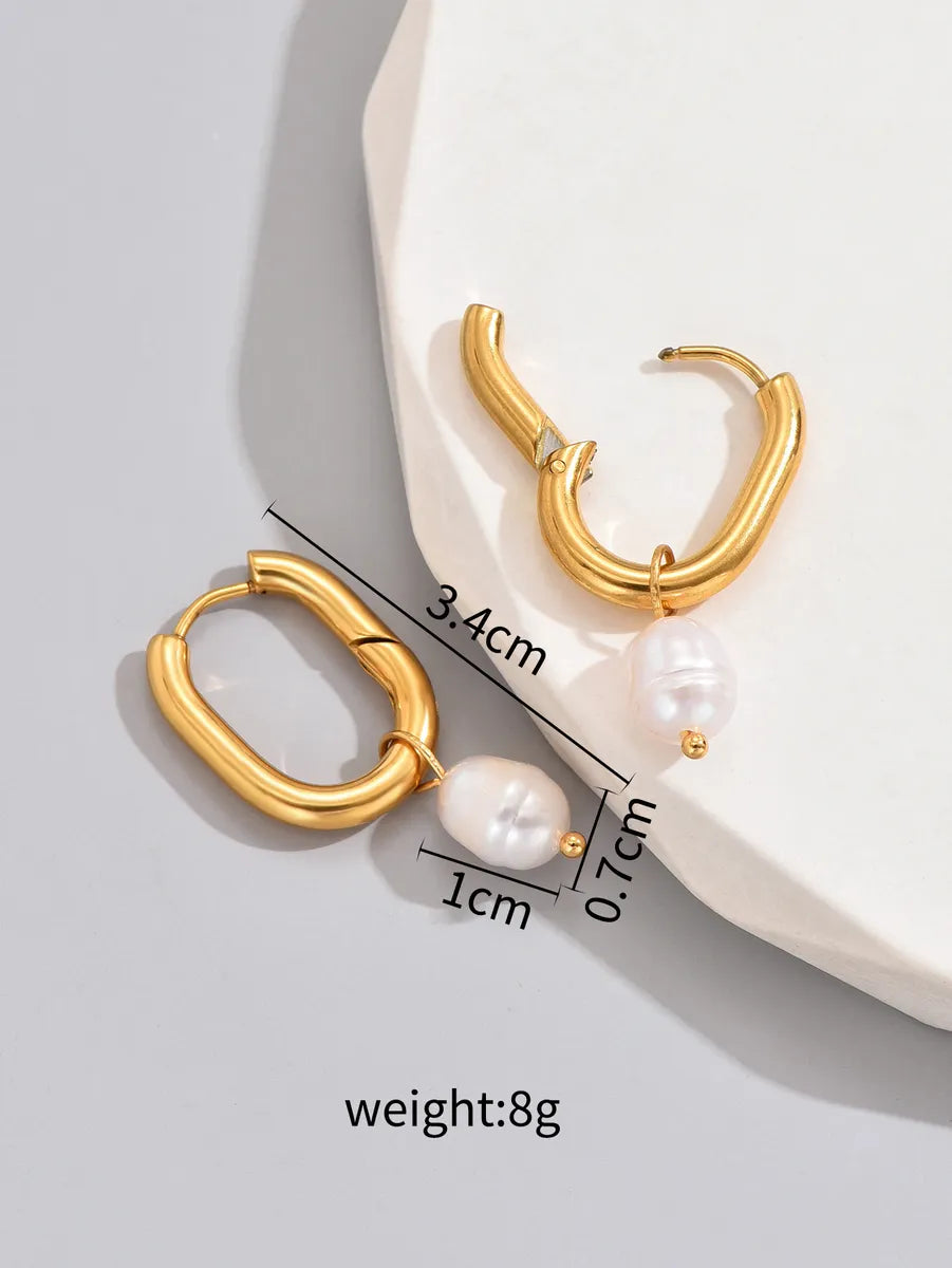 1 Pair Simple Style Classic Style Solid Color Layered Plating Inlay Titanium Steel Artificial Pearls 18k Gold Plated Gold Plated Dangling Earrings