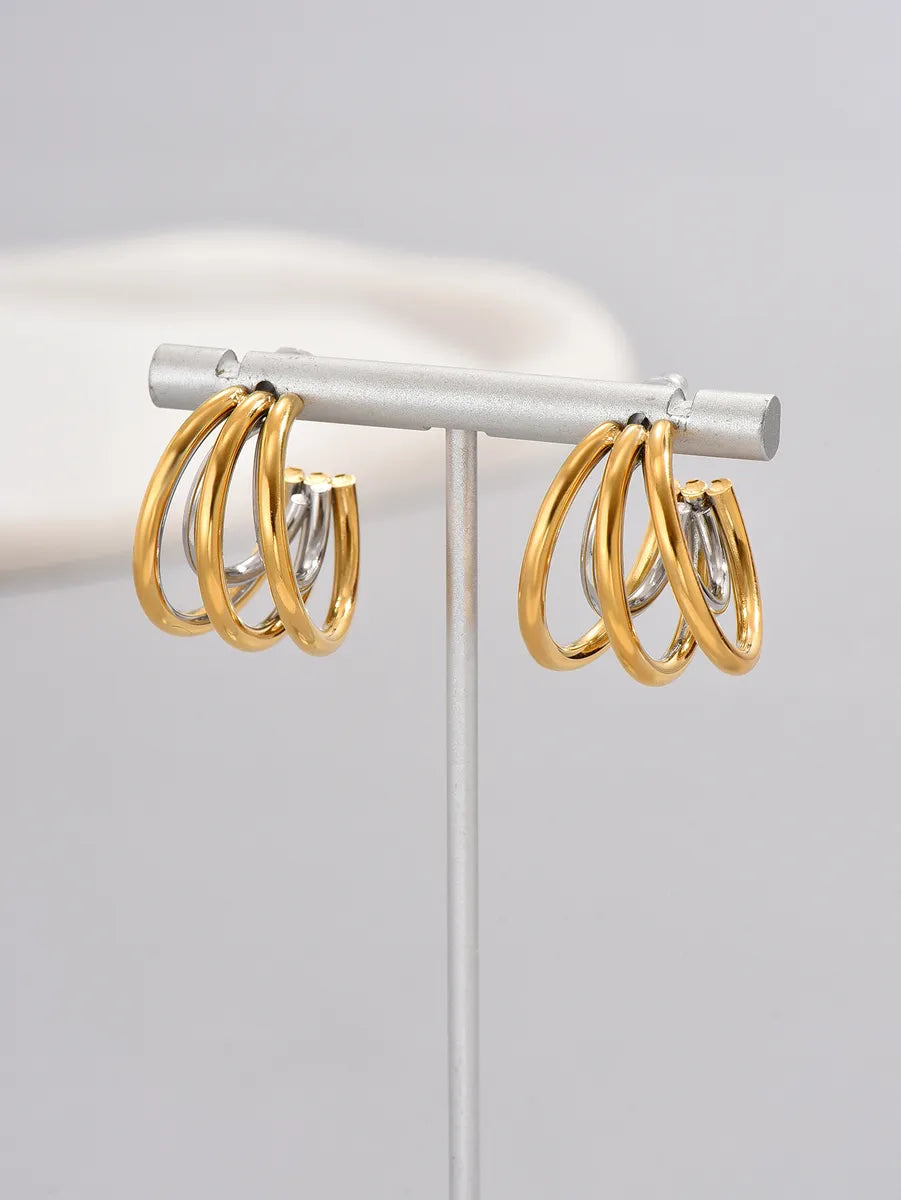 1 Pair Simple Style Classic Style Solid Color Layered Plating Titanium Steel 18k Gold Plated Gold Plated Ear Studs