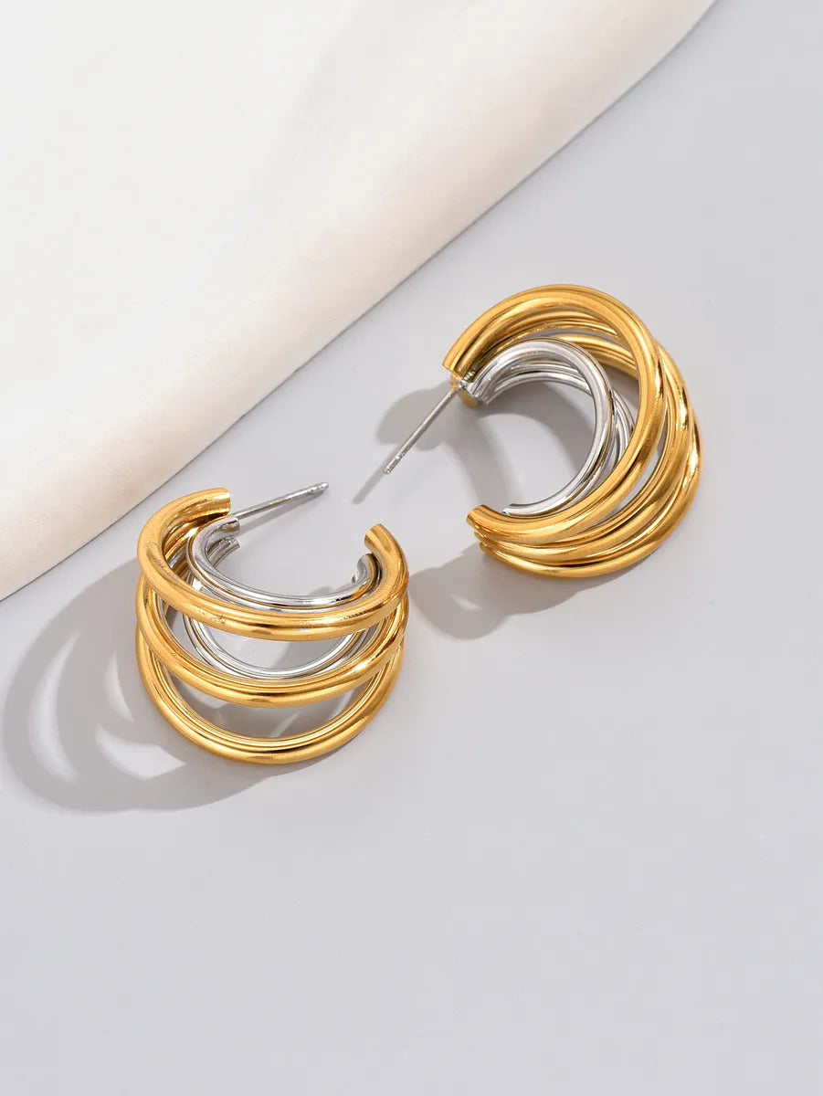 1 Pair Simple Style Classic Style Solid Color Layered Plating Titanium Steel 18k Gold Plated Gold Plated Ear Studs