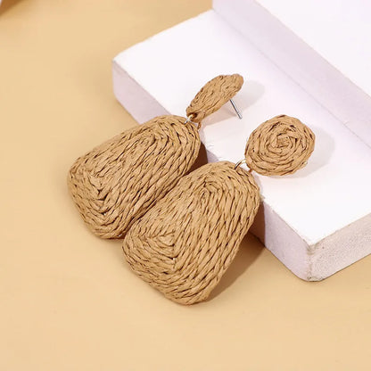 1 Pair Simple Style Classic Style Solid Color Patchwork Alloy Raffia Drop Earrings