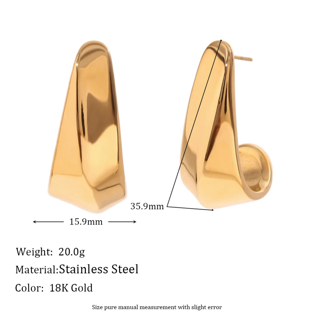 1 Pair Simple Style Classic Style Solid Color Plating 304 Stainless Steel 18K Gold Plated Ear Studs