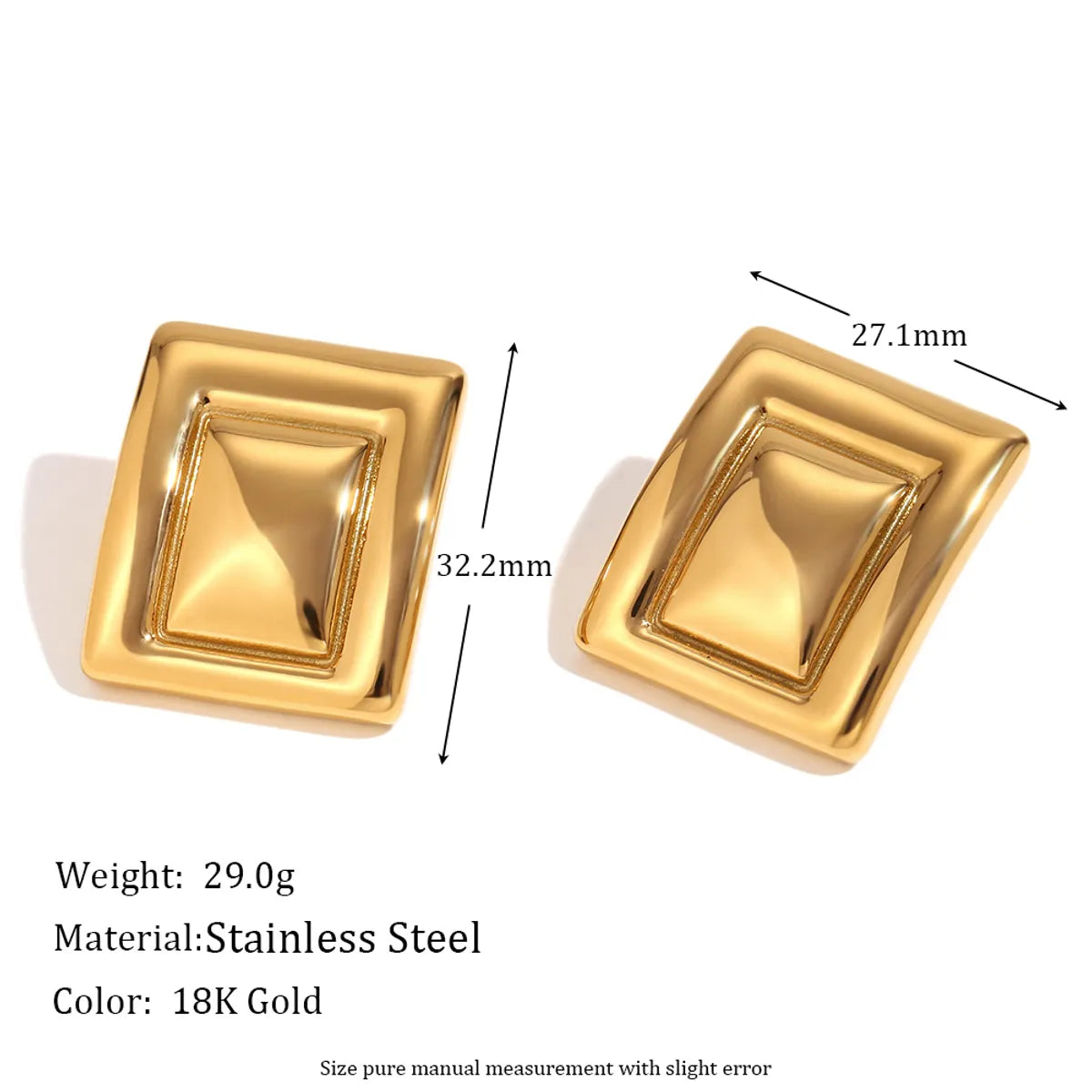 1 Pair Simple Style Classic Style Solid Color Plating 304 Stainless Steel 18K Gold Plated Ear Studs