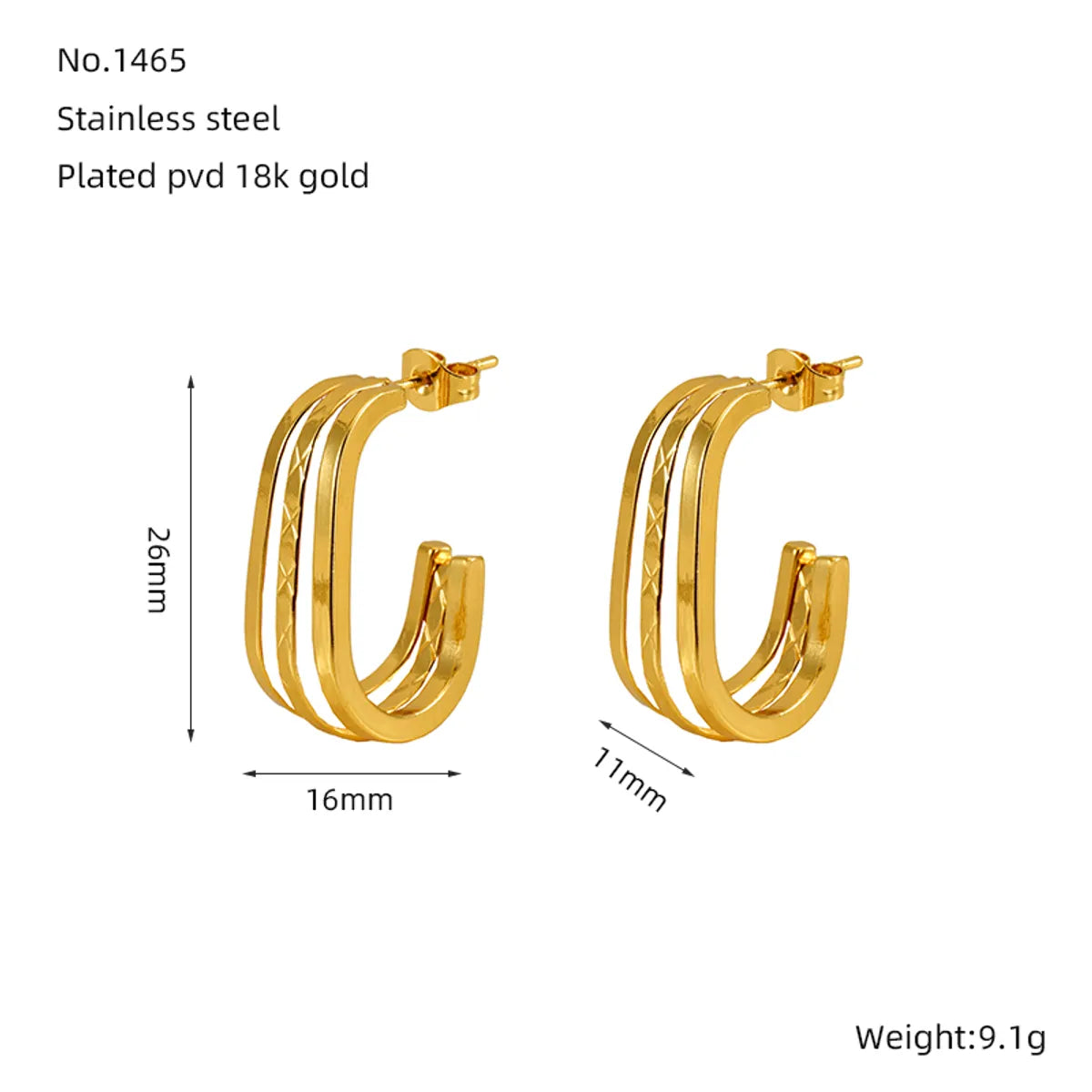 1 Pair Simple Style Classic Style Solid Color Plating 304 Stainless Steel 18K Gold Plated Earrings