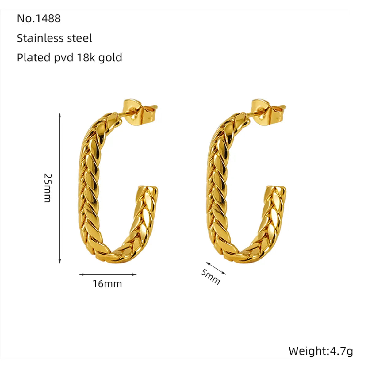 1 Pair Simple Style Classic Style Solid Color Plating 304 Stainless Steel 18K Gold Plated Earrings