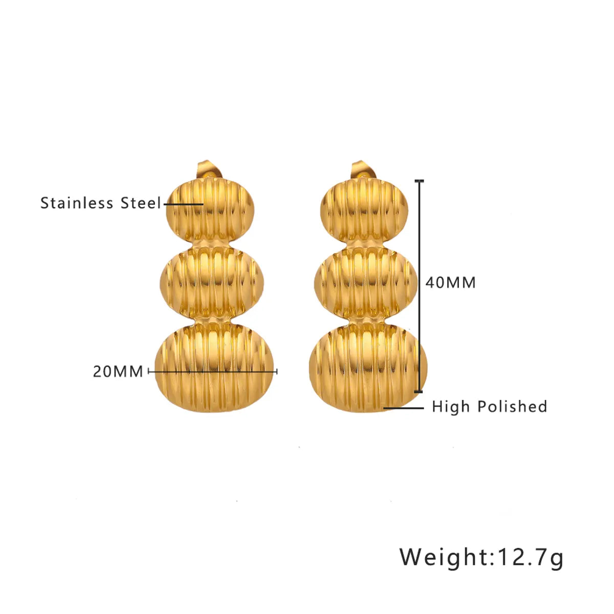 1 Pair Simple Style Classic Style Solid Color Plating 304 Stainless Steel Titanium Steel 18K Gold Plated Ear Studs