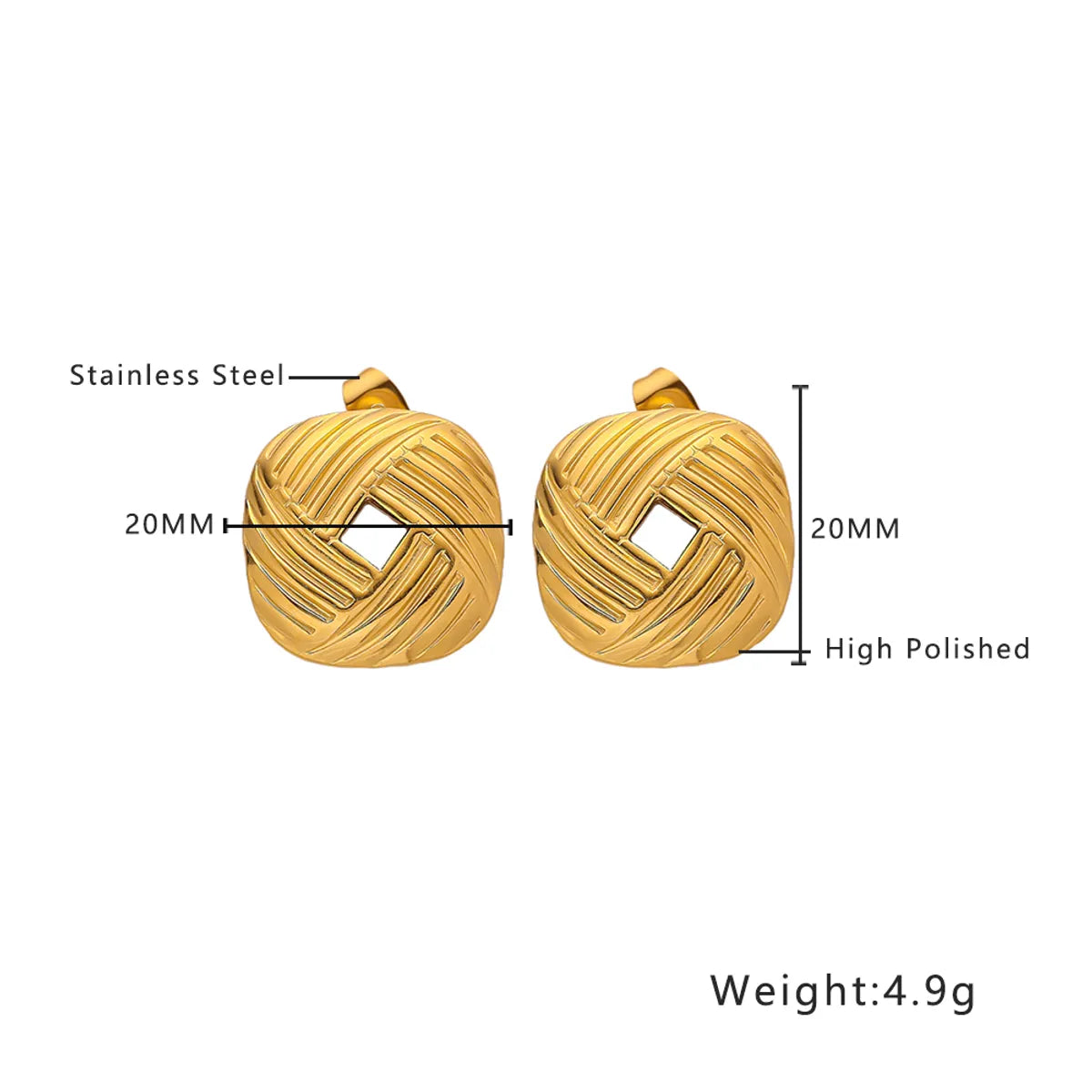 1 Pair Simple Style Classic Style Solid Color Plating 304 Stainless Steel Titanium Steel 18K Gold Plated Ear Studs