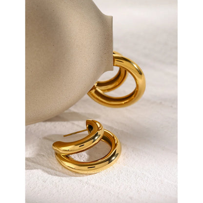 1 Pair Simple Style Classic Style Solid Color Plating 316 Stainless Steel  18K Gold Plated Ear Studs