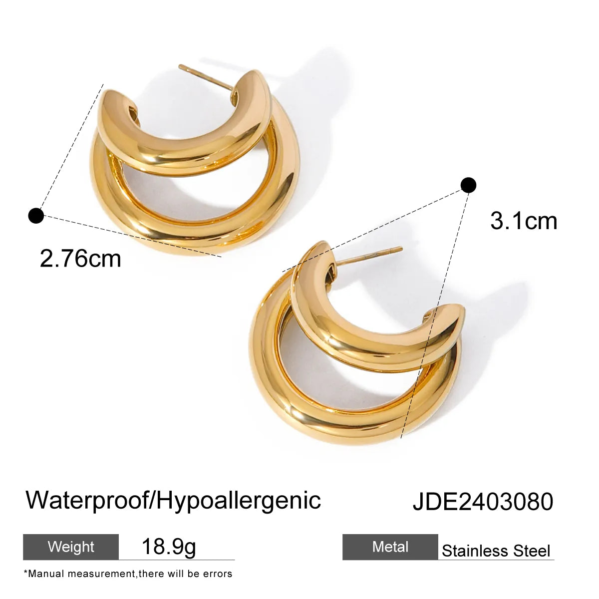 1 Pair Simple Style Classic Style Solid Color Plating 316 Stainless Steel  18K Gold Plated Ear Studs