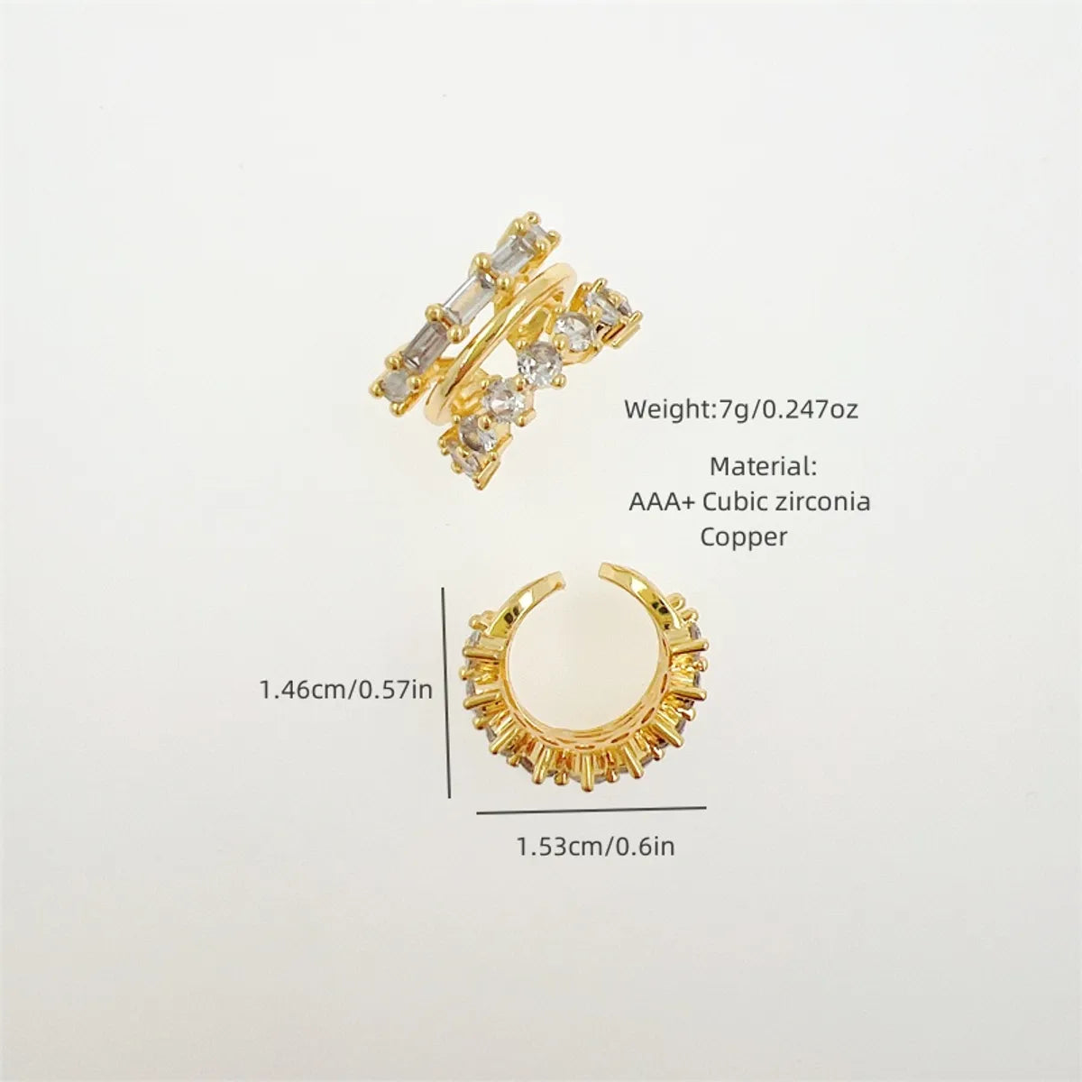 1 Pair Simple Style Classic Style Solid Color Plating Copper Diamond 18K Gold Plated Ear Cuffs