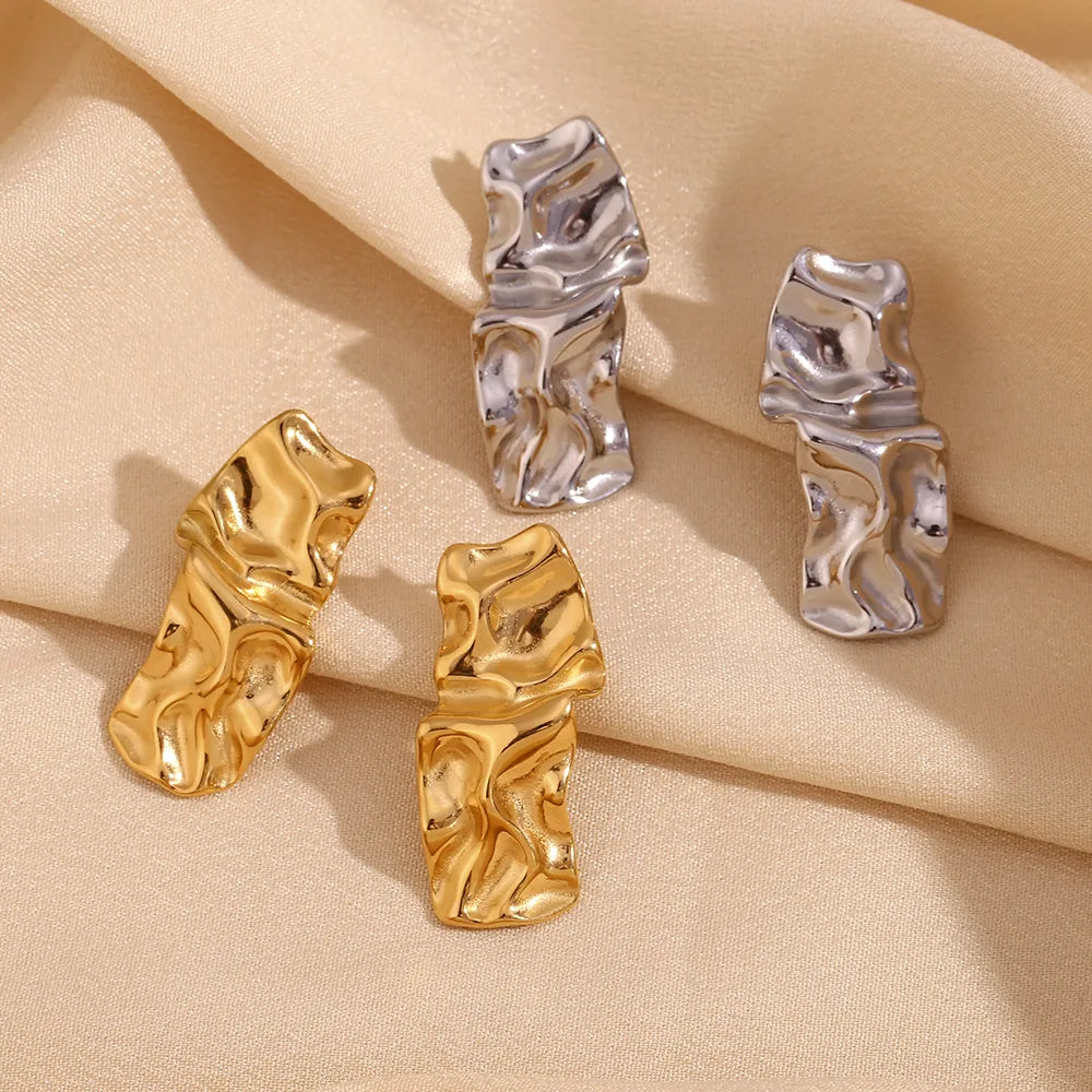 1 Pair Simple Style Classic Style Solid Color Plating Frill 304 Stainless Steel 18K Gold Plated Ear Studs